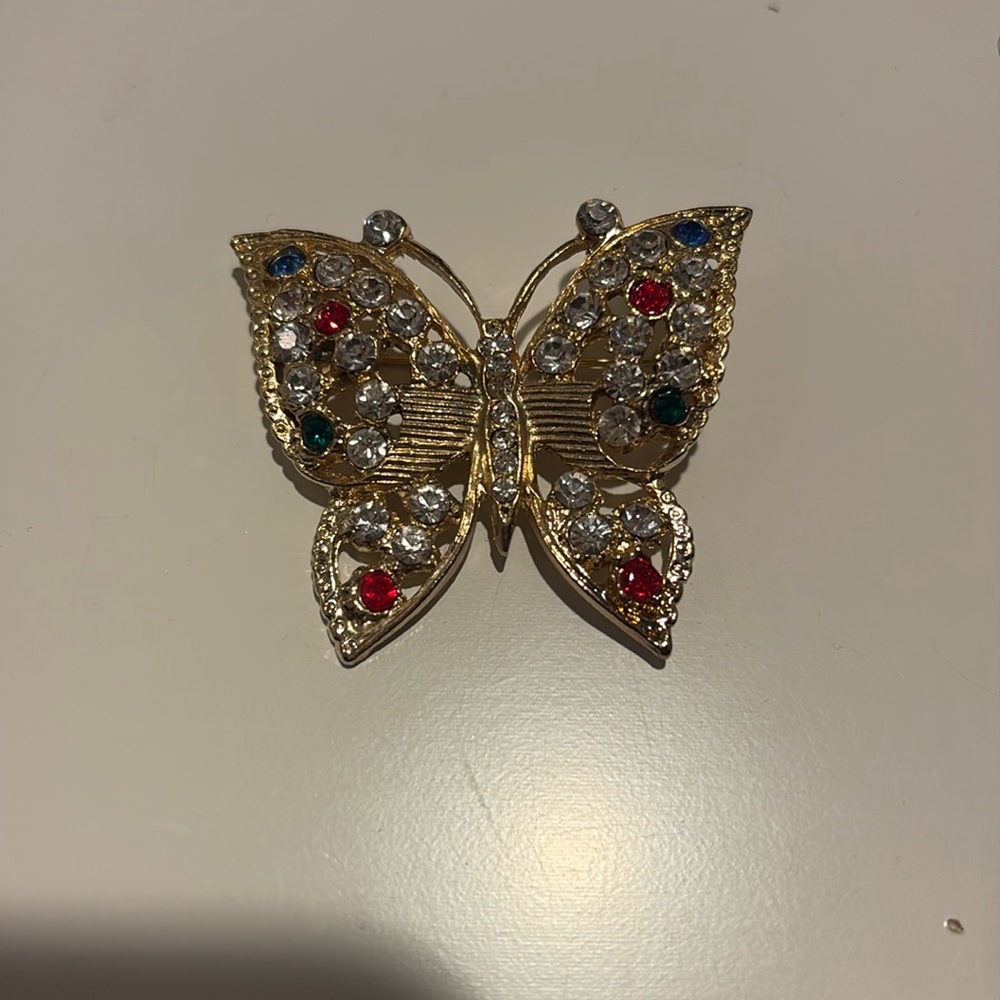 Good condition butterfly with crystals brooch vintage